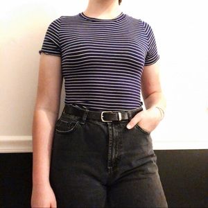 navy blue & white striped cropped vintage tshirt🆕